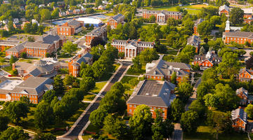 An aerial photograph of Hood's campus